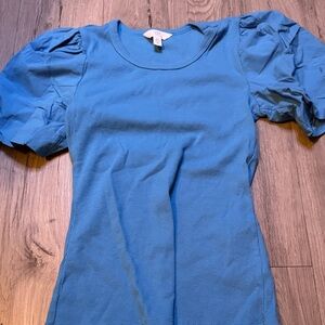 Blue Puff Sleeve Women's Top